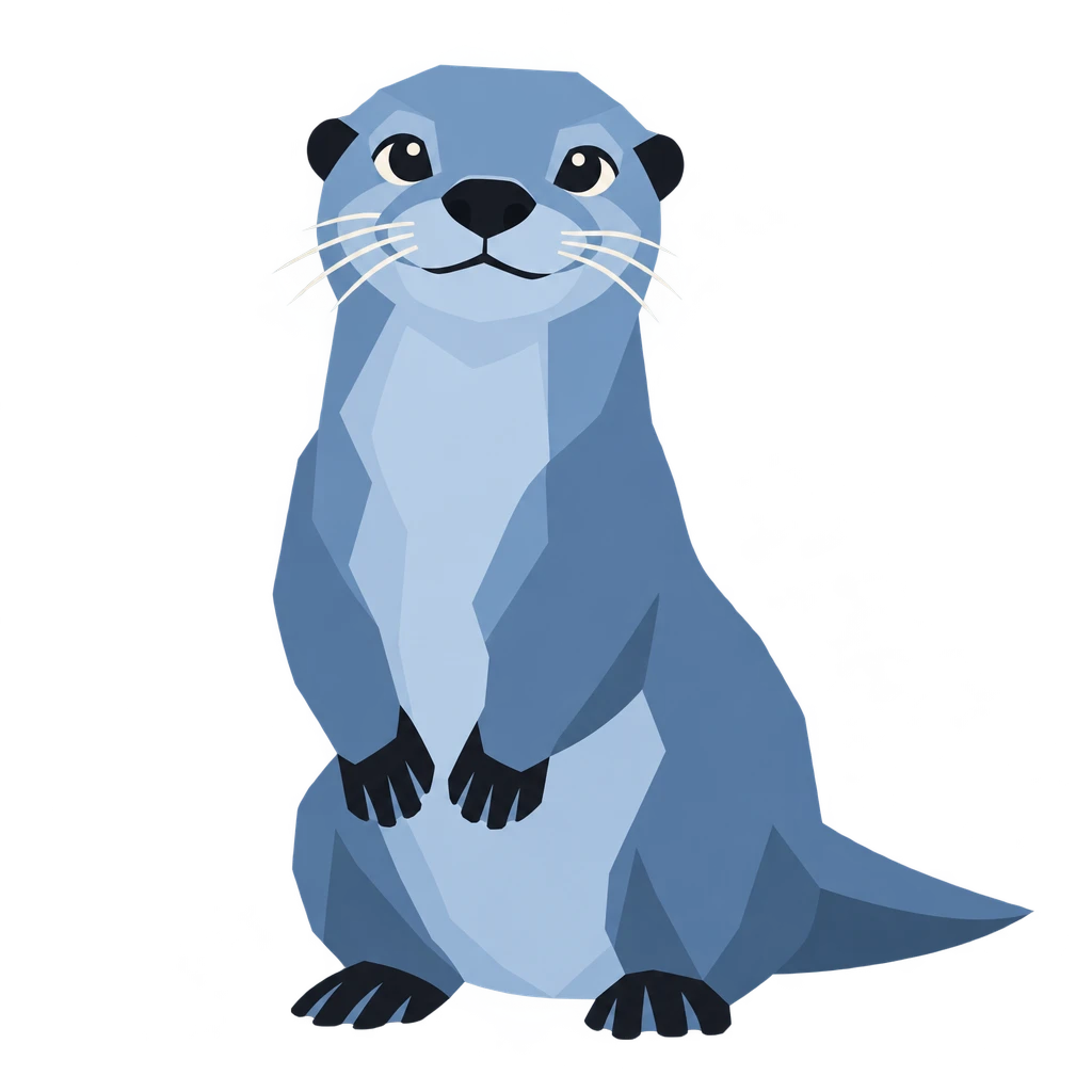 Illustrierter Otter in flächigem Blau, aufrecht sitzend